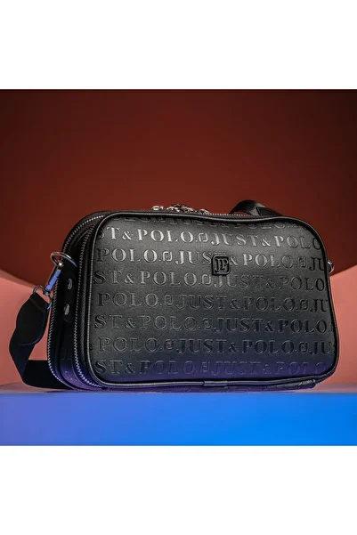 Just Polo Women's Black 5-Compartment Adjustable Long Strap Shoulder Bag