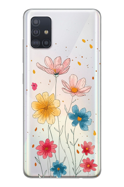 SUPER FRAME Samsung Galaxy A51 Uyumlu Çiçek Tasarımlı Şeffaf Telefon Kılıfı