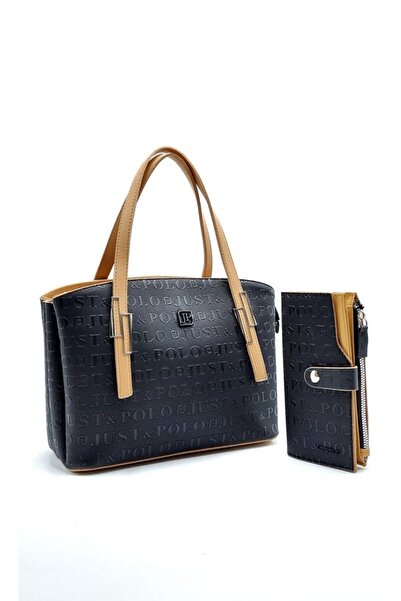 Just Polo Kadın Siyah Taba 5 Bölmeli El Omuz Çantası Ve Cüzdan Kombini