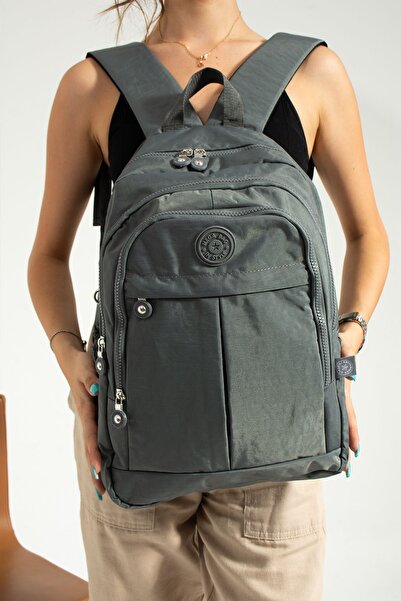 MEGA ÇANTA Σχολικό σακίδιο πλάτης σε γκρι χρώμα, μεγάλου μεγέθους