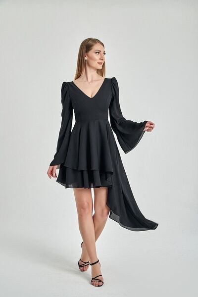 Zeynep Kaya Asimetrik Kesim Şifon Uçuş Uçuş Elbise