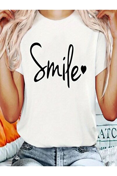 CLASSY.MODA قميص تيشرت سوبريم للنساء - أبيض مطبوع قصة فضفاضة برقبة دائرية وأك...