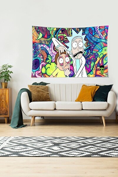 Genel Markalar Rick And Morty Leke Tutmaz Kadife Dokulu Kumaş Duvar Örtüsü Duvar Halısı Tapestry