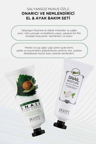 Jigott Moisturizing Hand and Foot Care Cream Set Containing Snail Mucin