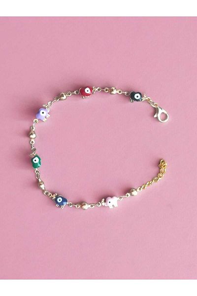 Crystal Atelier Aesthetic Vintage Special Design - Colorful Elephant Motif Evil Eye Beaded Chain Gift Bracelet