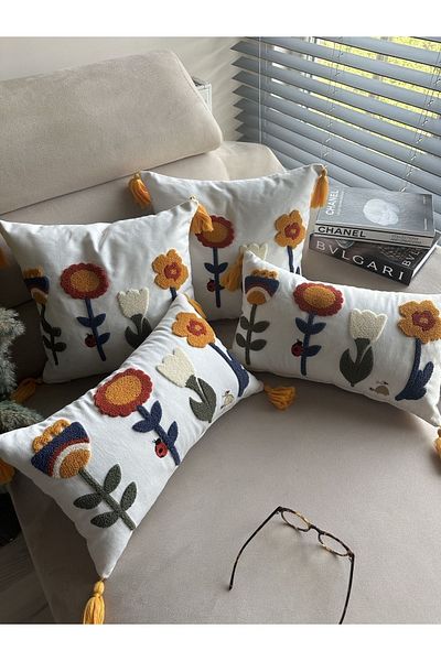 en gözde home Punch Embroidered 4 Pieces Throw Pillow Cover