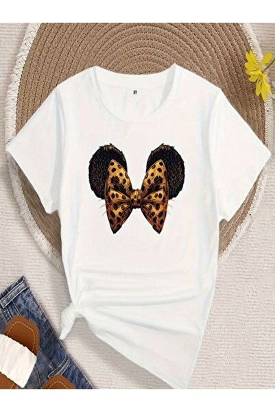 CLASSY.MODA قميص تيشرت سوبريم للنساء - أبيض مطبوع قصة فضفاضة برقبة دائرية وأك...