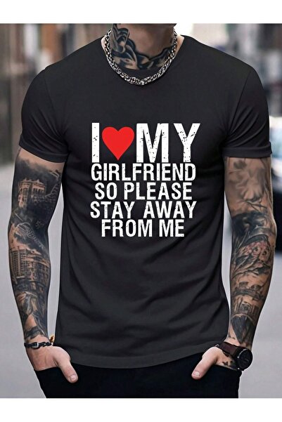 coolart Tricou negru oversize cu imprimeu Girlfriend - Tricou de vară cu mâne...