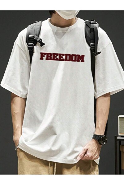 coolart Μπλουζάκι Freedom - Λευκό με στάμπα, Oversize, Καλοκαιρινό κοντομάνικ...