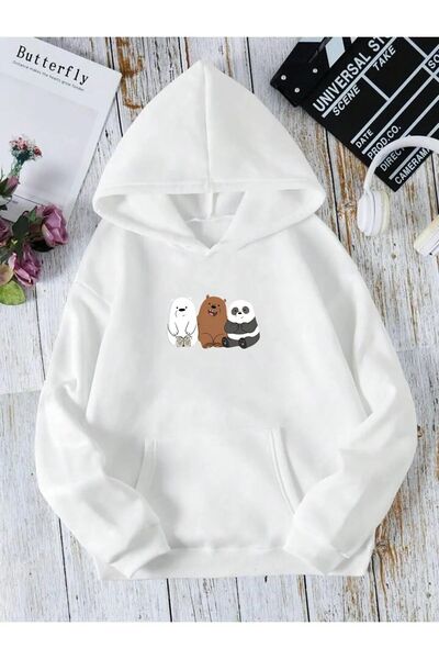 coolart سويت شيرت بقلنسوة كبير الحجم مطبوع عليه 3 دببة للجنسين