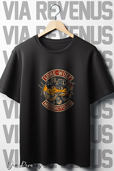 Vordevia Црна Oversize kroj T-shirt са Štampano Lone Wolf Motorcycles
