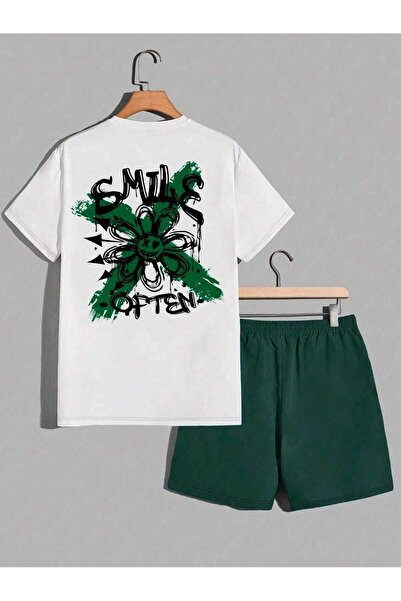 coolart شورت تي شيرت X Often - تي شيرت أبيض نفتي أخضر سفلي علوي، تي شيرت مطبو...