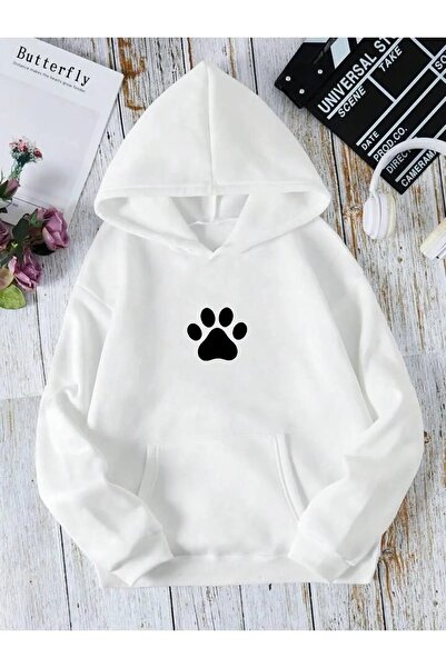 coolart UNISEX Μαύρο Φούτερ με στάμπα σε σχήμα πατούσας και κουκούλα, Oversize