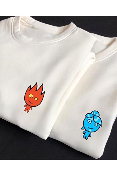 coolart Φούτερ 2 τεμαχίων Ateş Su Sevgili Combin - Λευκό με στάμπα, Oversize,...