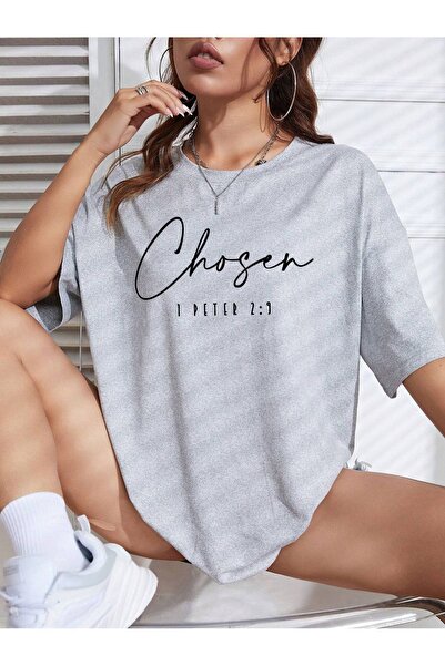 coolart Μπλουζάκι Chosen Peter - Γκρι με στάμπα, υπερμεγέθη καλοκαιρινό κοντο...