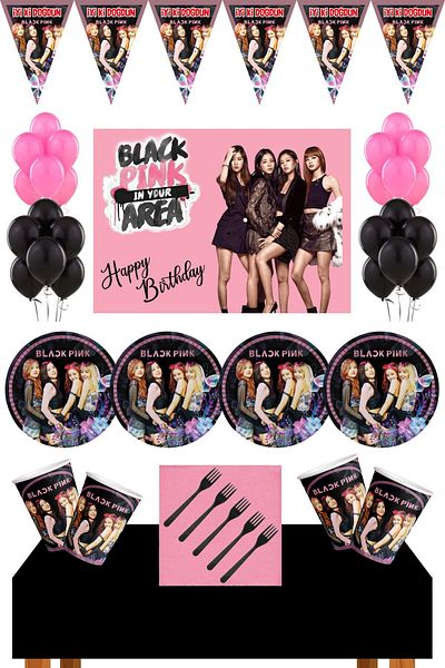 Parti Furyası Black Rose 8 Person Birthday Set - Supplies with Banner