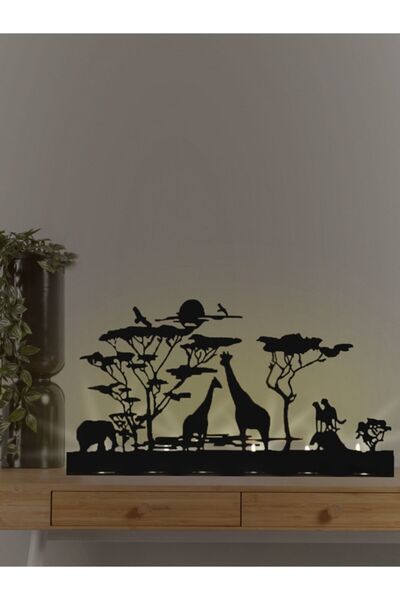 Hobi Demir Sanat Altılı Safari Siyah Metal Dekoratif Zürafa Metal Mumluk Şamdan