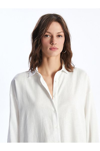 LC Waikiki Lcw Straight Long Sleeve Linen Blended Women's Shirt
