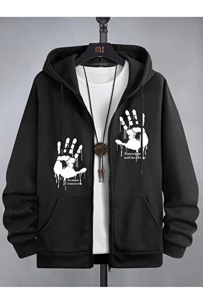 coolart Cardigan de iarnă cu fermoar Tomorrow Hands - Glugă supradimensionată...