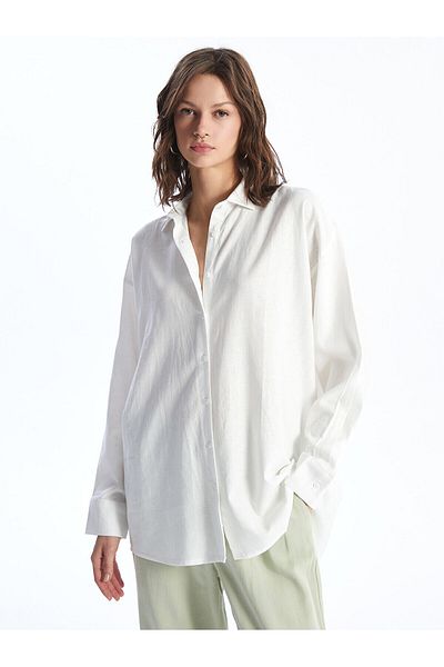 LC Waikiki Lcw Straight Long Sleeve Linen Blended Women's Shirt