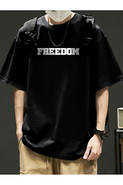coolart Freedom T-Shirt - Crna Štampano Oversize kroj Letnja majica kratkih r...