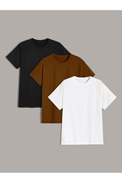 coolart Pachet de 3 tricouri supradimensionate de vară - Negru, Maro, Alb, De...