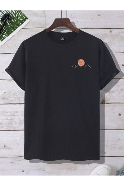 coolart Tricou Mountain Sun Minimal - Tricou oversize cu imprimeu negru, de v...