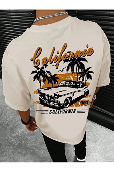 coolart Μπλουζάκι California 1988 - Μπεζ με στάμπα, υπερμεγέθη καλοκαιρινό κο...