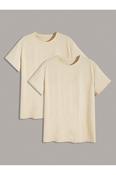 coolart Μπεζ Oversize Σετ με 2 μπλουζάκια - Απλό καλοκαιρινό κοντομάνικο μπλο...