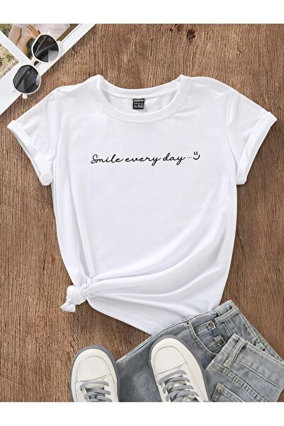 coolart Tricou Smile Every Day - Tricou supradimensionat cu imprimeu alb, de ...