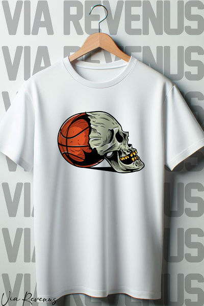 Vordevia Košarkaška lobanja Štampano Bela Oversize kroj T-shirt