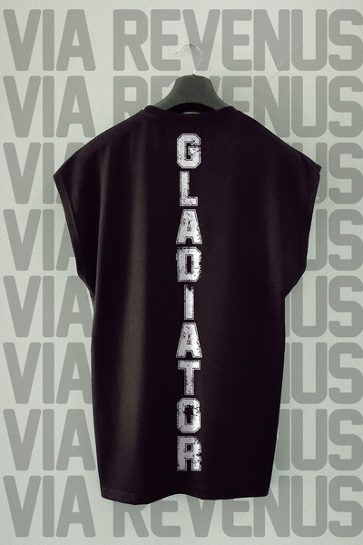 Vordevia Gladiator Black Sports T-Shirt - Κάθετη και πίσω στάμπα, μηδενικά μα...