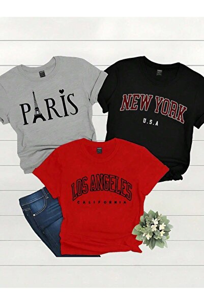 coolart Σετ μπλουζών Usa Countrys 3 τεμαχίων - Γκρι, Μαύρο, Κόκκινο με στάμπα...