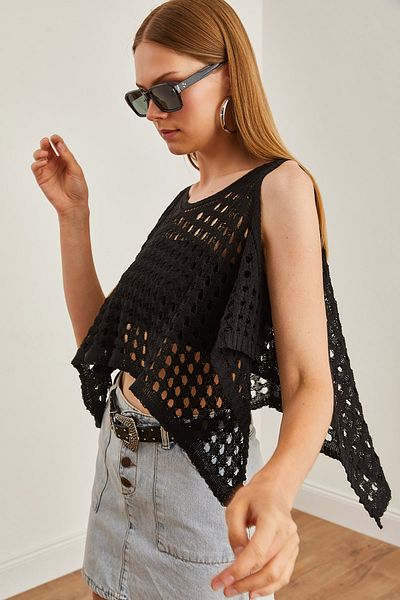 Olalook Black Openwork Crop Bolero - Πλεκτά Γυναικεία Μπλούζα BLZ-19002687