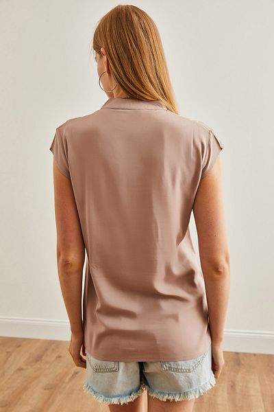Olalook Nerzfarbenes V-Ausschnitt-Shirt für Damen - GML-19000244