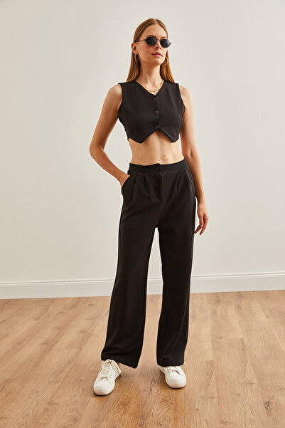 Olalook Black Palazzo Set - Top Vest and Bottom Pocket TKM-19000296