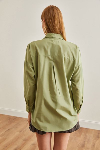 Olalook Mold Green Palm Woven Shirt - Sequin Detailed, GML-19001225