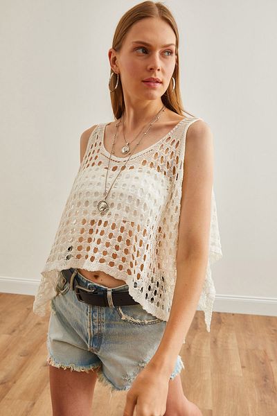 Olalook Ecru női kötöttáru Crop Bolero - áttört design BLZ-19002687