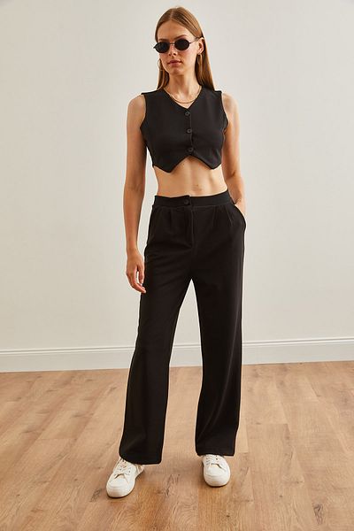 Olalook Black Palazzo Set - Top Vest and Bottom Pocket TKM-19000296