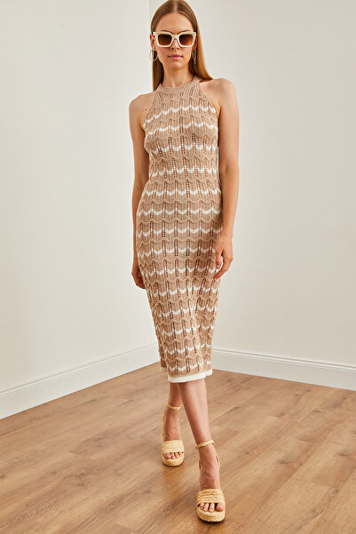 Olalook Jewel Colored Halter Neck Zigzag Knitwear Summer Dress - Unlined ELB-19002204