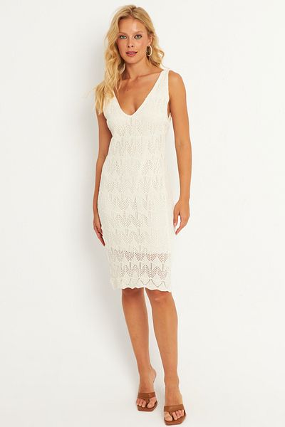 Cool & Sexy Ecru Midi Knitwear Dress - Lined, Women, HC1536