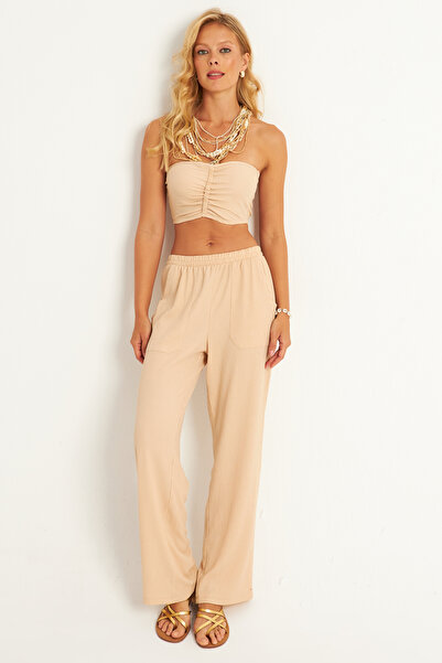 Cool & Sexy Dámský zavinovací oblek vanilkové barvy - XL2002