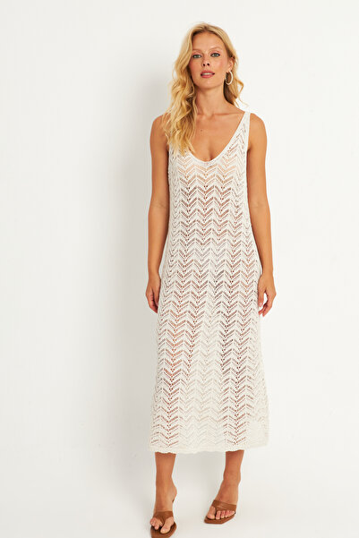 Cool & Sexy Ecru Knitwear Midi női strandruha - HC1482