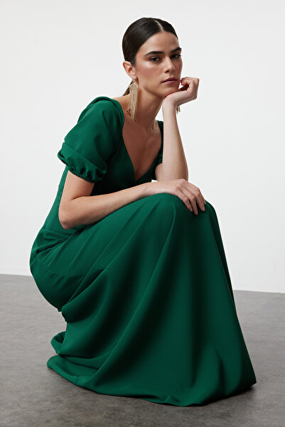 Trendyol Collection Emerald Green A-Cut μακρύ βραδινό φόρεμα - Φόρεμα επιστροφής στο σπίτι TPRSS24AE00210