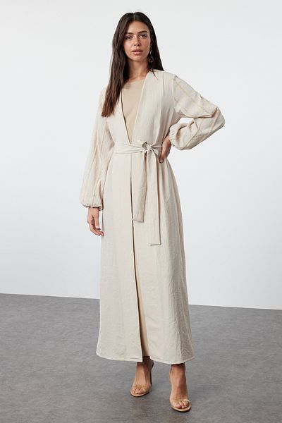 Trendyol Modest Béžová třpytivá detailní tkaná čepice - Ferace/Abaya TCTSS24KF00035