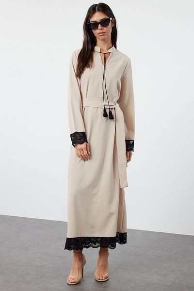 Trendyol Modest Ecru Woven Dress with Lace Detail - TCTSS24EB00252