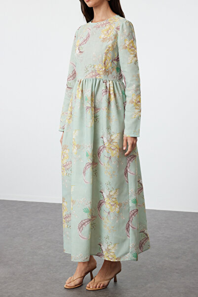 Trendyol Modest Φόρεμα λουλουδάτο υφασμένο από μέντα - TCTSS24EB00225