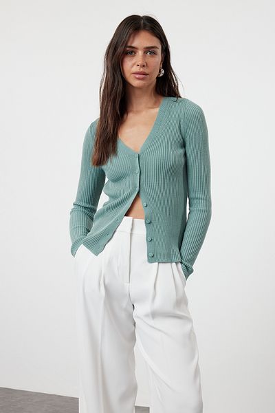 Trendyol Collection V-Neck Mint Knitwear Cardigan - TWOAW23HI0019