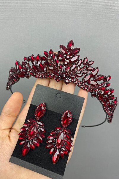 Hayalperest boncuk Bordo Berlin Model Gelin Kına Tac ve Küpe