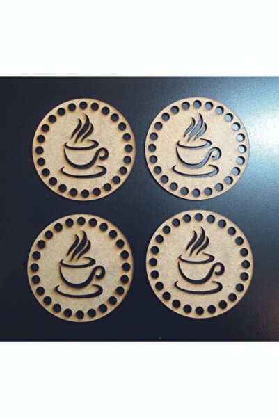 AHİ HAYAL ATÖLYESİ طقم قواعد أكواب خشبية من مكرامية مكون من 4 قطع